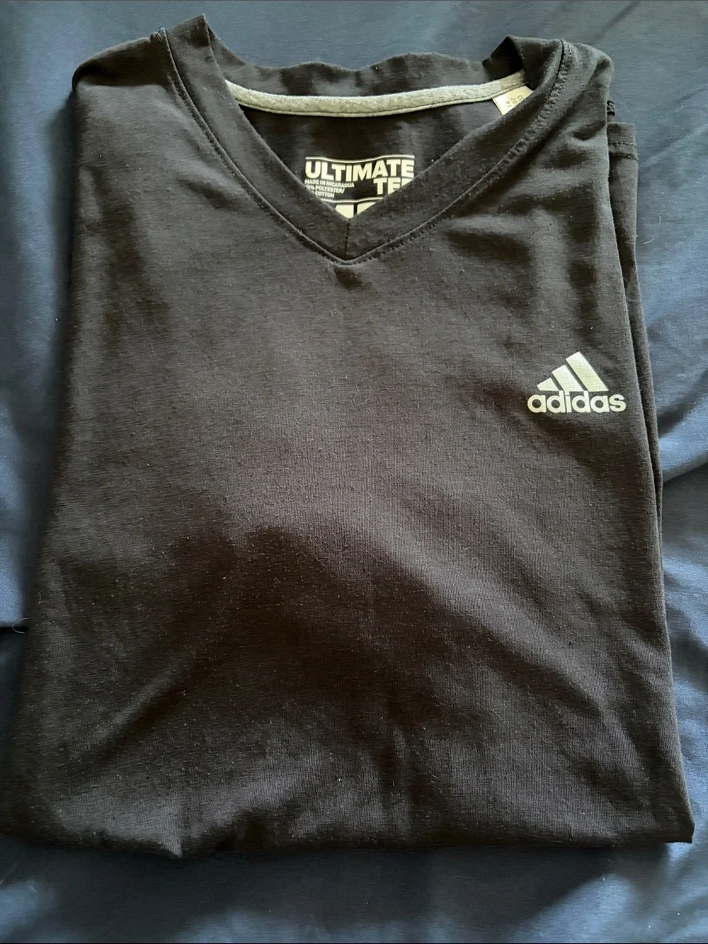 adidas Black V‑Neck Short Sleeve Tee with White Logo